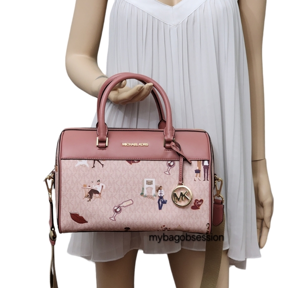 ⚠️LAST 1⚠️ Michael Kors Jet Set Logo MD Duffle Satchel Pink - Picture 2 of 8